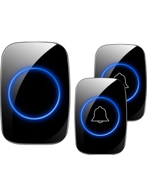 Techtic 2 Buton 1 Alıcı Kapı Zili LED Işıklı Uzaktan Kumandalı Kablosuz Uzun Mesafe Yüksek Sesli