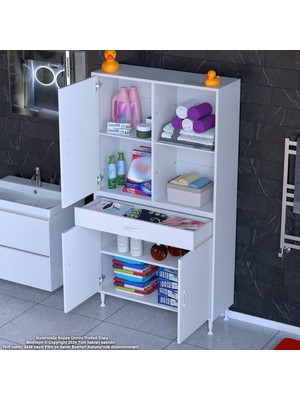 Modilayn Afra 100X173X32,5 cm 1 Çekmece 3 Kapak 3 Raf 6 Bölme Çok Amaçlı Banyo & Mutfak Dolabı 