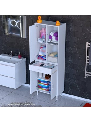 Modilayn Afra 60X173X32,5 cm 1 Çekmece 3 Kapak 3 Raf 6 Bölme Çok Amaçlı Banyo & Mutfak Dolabı 