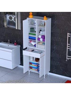 Modilayn Afra 65X173X32,5 cm 1 Çekmece 3 Kapak 7 Raf 10 Bölme Çok Amaçlı Banyo & Mutfak Dolabı 