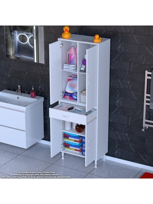 Modilayn Yeni Afra 60X173X32,5 cm 1 Çekmece 4 Kapak 3 Raf 6 Bölme Çok Amaçlı Banyo & Mutfak Dolabı 