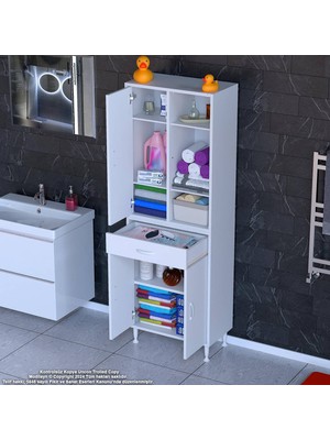 Modilayn Afra 65X173X32,5 cm 1 Çekmece 3 Kapak 5 Raf 8 Bölme Çok Amaçlı Banyo & Mutfak Dolabı 