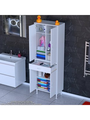 Modilayn Yeni Afra 55 x 173 x 32,5 cm 1 Çekmece 4 Kapak 5 Raf 8 Bölme Çok Amaçlı Banyo & Mutfak Dolabı 