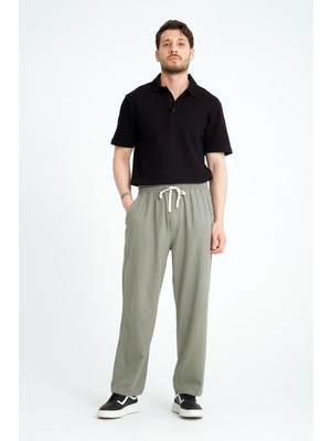 Luxe Erkek Baggy Keten Karışımı Rahat Pantolon Bol Paça Yeni Sezon