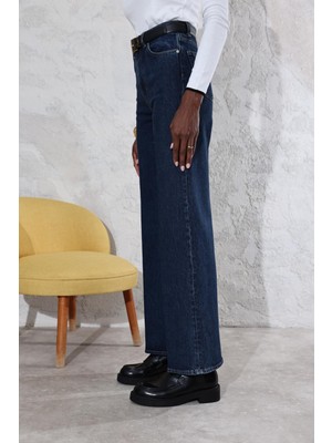 5in1Canpolat Koyu Lacivert Yüksek Bel Wide Leg Jean