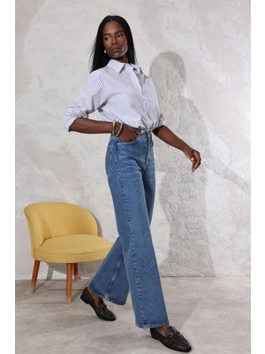 5in1Canpolat Mavi Yüksek Bel Wide Leg Jean