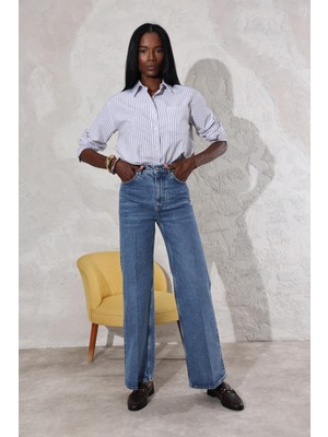 5in1Canpolat Mavi Yüksek Bel Wide Leg Jean