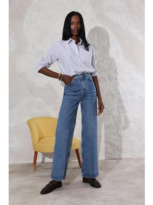 5in1Canpolat Mavi Yüksek Bel Wide Leg Jean