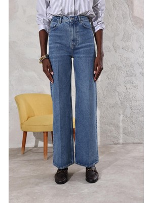 5in1Canpolat Mavi Yüksek Bel Wide Leg Jean