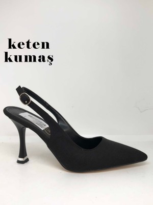 Ventes Keten Ince Topuk Arkası Açık Stiletto Ayakkabı