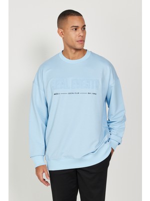 Altınyıldız Classics Erkek Mavi Oversize Bol Kesim Içi Polarlı 3 Iplik Bisiklet Yaka Pamuklu Sweatshirt