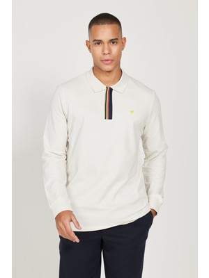 Altınyıldız Classics Erkek Bej Slim Fit Dar Kesim Polo Yaka %100 Pamuk Baskılı Tişört