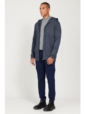 Altınyıldız Classics Erkek Lacivert-gri Standart Fit Normal Kesim Kapüşonlu Fermuarlı Sweatshirt Ceket