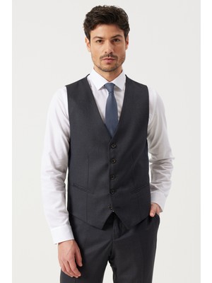 ALTINYILDIZ CLASSICS Erkek Koyu Lacivert Slim Fit Dar Kesim Mono Yaka Kuş Gözü Desenli Yelekli Takım Elbise