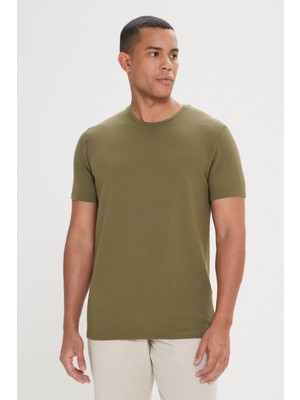 Altınyıldız Classics Erkek Haki Slim Fit Dar Kesim Modal Bisiklet Yaka Yumuşak Tuşeli Esnek Basic Tişört