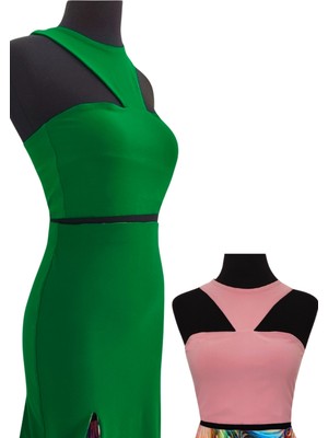 Due Stelle Çift Taraflı Omuz Dekolteli Crop Yeşil - Bej