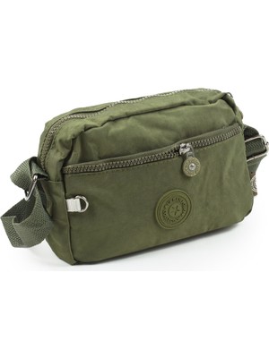 Küçük Boy Krinkıl / Klinkır Su Geçirmez Kumaş Üç Gözlü Çapraz Kol, Omuz Postacı ve Telefon Çantası Koyu Yeşil 0326