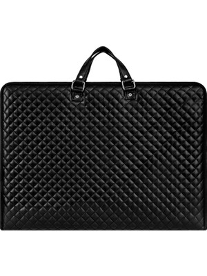 35x50 cm (40x55 cm) Suni Deri Resim - Proje Çantası Cepli Siyah Kapitone