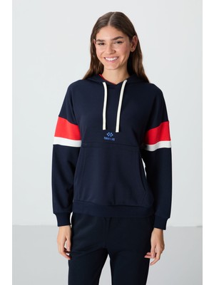 Indigo Kompakt Pamuklu Kalın Pürüzsüz Dokulu Kapüşonlu Oversize Fit Kadın Sweatshirt - 97290