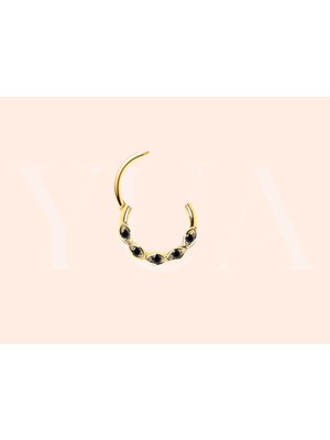 Yua Jewelry Beş Siyah Pırlanta Taşlı Helix/kıkırdak/daith/lobe Halka Piercing 14 Ayar Altın Küpe