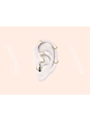 Yua Jewelry Beş Siyah Pırlanta Taşlı Helix/kıkırdak/daith/lobe Halka Piercing 14 Ayar Altın Küpe