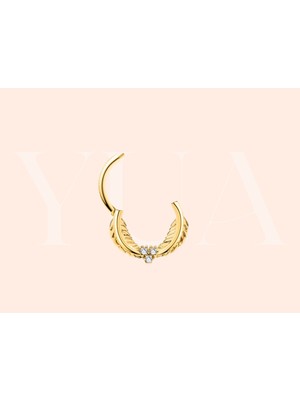 Yua Jewelry Yaprak Tasarım Pırlantalı 14 Ayar Altın Kıkırdak/tragus Halka Piercing