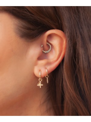 Yua Jewelry Beş Pırlanta Taşlı Sade 14 Ayar Altın Kıkırdak/helix Halka Piercing