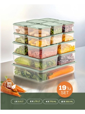 Vienev 19LU Buzdolabı Düzenleyici Organizer Mikrodalgaya Uygun Difriz Saklama Kabı Mint