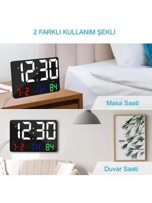 Alfalink Dijital Duvar Saati Renkli Uzaktan Kumandalı Hd Led Ekran Tarih Gün Sıcaklık Alarm Usb Dekoratif