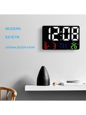 Alfalink Dijital Duvar Saati Renkli Uzaktan Kumandalı Hd Led Ekran Tarih Gün Sıcaklık Alarm Usb Dekoratif