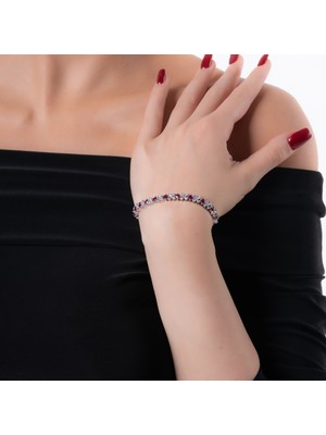 Ycl Jewellery Kırmızı Zirkon Taşlı 925 Ayar Gümüş Bileklik