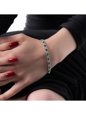 Ycl Jewellery Yeşil Zirkon Taşlı 925 Ayar Gümüş Bileklik