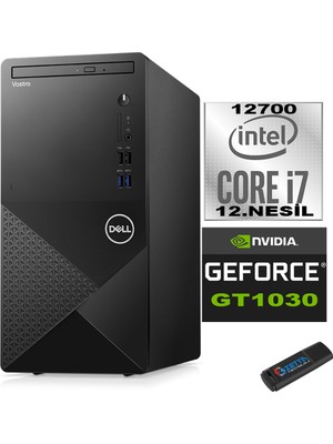 Dell Vostro 3910 mt Intel Core I7 12700 32GB 4tb SSD Ubuntu Nvidia GT1030-4GB Masaüstü Bilgisayar N3910GT1030U20 + Zetta USB Bellek