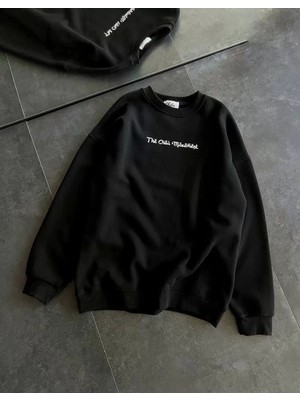 Blacktree Üç Iplik Penye Bisiklet Yaka Baskılı Sweatshirt - Siyah