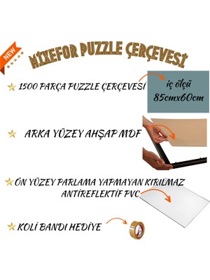 mixefor 1500 Parça Puzzle Çerçevesi  Ölçü 85 x 60 cm Renk Kahve Arka Destek Mdf -Ön Yüzey Kırılmaz Parlama Yapmayan Pleksi