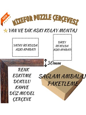 mixefor 1500 Parça Puzzle Çerçevesi  Ölçü 85 x 60 cm Renk Kahve Arka Destek Mdf -Ön Yüzey Kırılmaz Parlama Yapmayan Pleksi