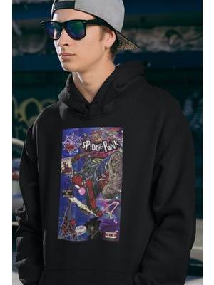 Sevbano Spider-Punk Baskılı Unisex Oversize Örümcek Adam Hoodie