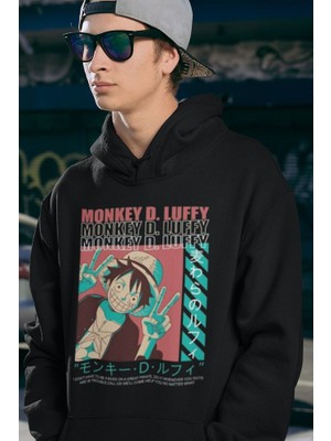 Sevbano Monkey D. Luffy Baskılı Unisex Oversize Anime Karakter Hoodie