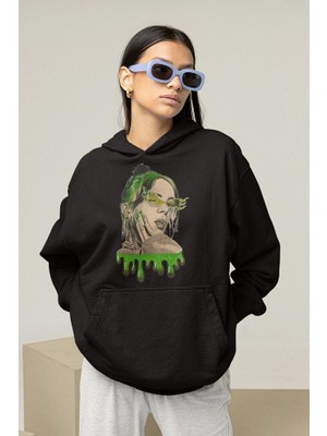 Sevbano Tasarım Billie Eilish Baskılı Unisex Oversize Şarkıcı Hoodie