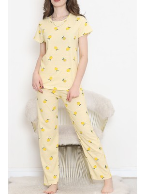 Dantel Limon Desenli Pijama Takımı