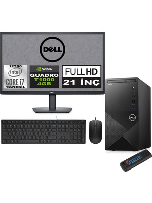 Dell Vostro 3910 mt Intel Core I7 12700 16GB 512GB SSD 21.5" Fhd Ubuntu Quadro T1000-4GB Masaüstü Bilgisayar 21N3910T1000U07 + Zetta USB Bellek