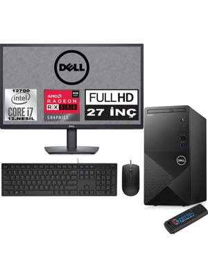 Dell Vostro 3910 mt Intel Core I7 12700 64GB 256GB SSD 27" Fhd Windows 11 Home Amd RX550-4GB Masaüstü Bilgisayar 27N3910RX550H26 + Zetta USB Bellek