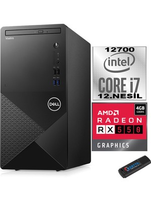 Dell Vostro 3910 mt Intel Core I7 12700 64GB 256GB SSD 27" Fhd Windows 11 Home Amd RX550-4GB Masaüstü Bilgisayar 27N3910RX550H26 + Zetta USB Bellek