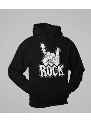 Sevbano Rock El Işareti Baskılı Unisex Oversize Hoodie