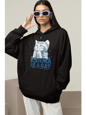 Sevbano Karma Is A Cat Yazılı Unisex Oversize Taylor Swift Hoodie
