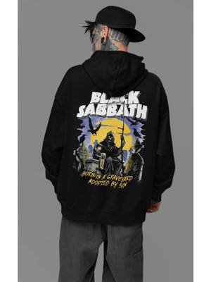Sevbano Black Sabbath Baskılı Unisex Oversize Rock Metal Hoodie