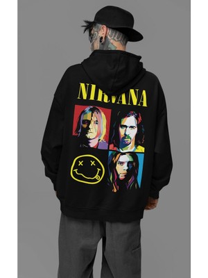 Sevbano Tasarım Nirvana Baskılı Unisex Oversize Rock Metal Müzik Grubu Hoodie