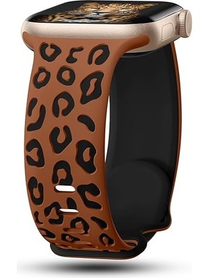 MobaxAksesuar Apple Watch 10 42mm - 38/40/41mm Kordon Leopar Desen Yumuşak Silikon Kordon 2/3/4/5/6/se/7/8/9
