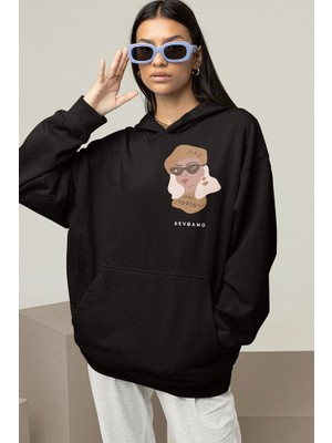 Sevbano Özel Tasarım Sevbano Kadın Baskılı  Oversize Hoodie
