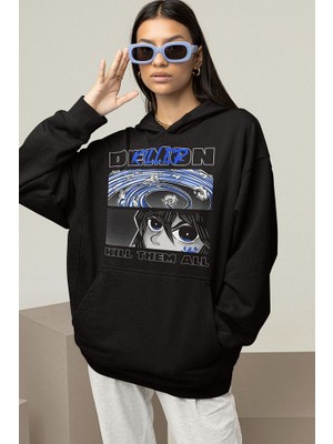 Sevbano Demon Killer Baskılı  Oversize Kill Them All Anime Hoodie